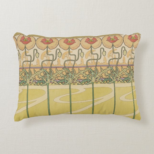 Cojín Decorativo Alfonse Mucha Poppies Art Nouveau Floral Wallpaper (Anverso)