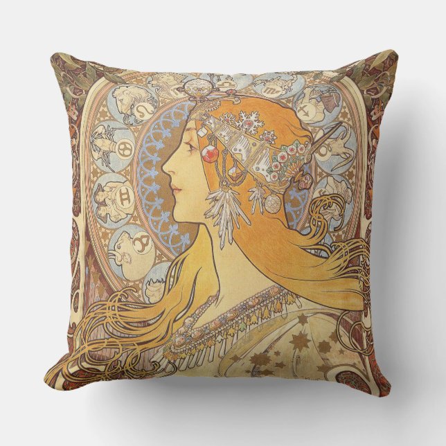 Cojín Decorativo Alfonse Mucha Zodiac Art Nouveau Mujer (Anverso)