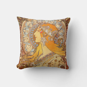 Cojín Decorativo Alfonse Mucha Zodiac Art Nouveau Mujer