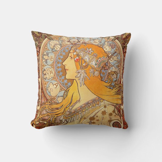 Cojín Decorativo Alfonse Mucha Zodiac Art Nouveau Mujer (Anverso)