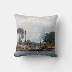 Cojín Decorativo Alfred Sisley - Barcas en la esclusa de Bougival