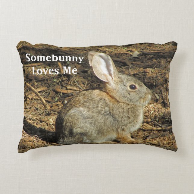Cojín Decorativo Algunbunny Me Ama Conejito Marrón Foto Naturaleza (Anverso)