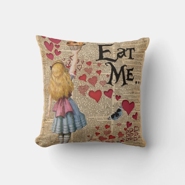 Cojín Decorativo Alicia en el país de las maravillas me come (Anverso)