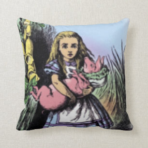 Cojín Decorativo Alicia y el bebé del cerdo en la píldora de MoJo