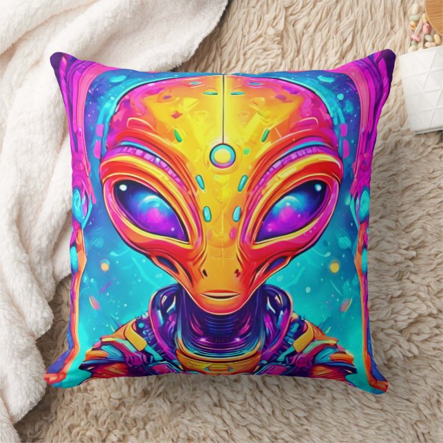 Cojín Decorativo Alien del ciborg galáctico con brillo neón (Manta)