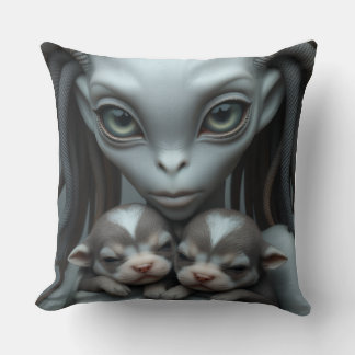 Cojín Decorativo Alien gris sostiene cachorros