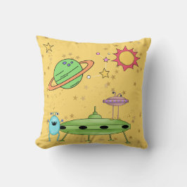 Cojín Decorativo Alienados del mundo cósmico y amarillo OVNI