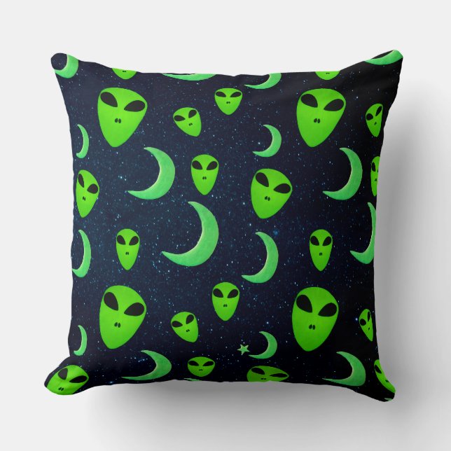 Cojín Decorativo Alienados verdes brillantes y lunas y estrellas (Anverso)