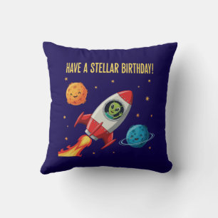 Cojín Decorativo Alienígena adorable en nave espacial "Cumpleaños e