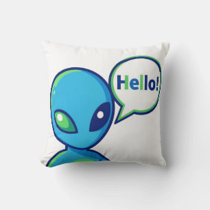 Cojín Decorativo Alienígena azul lindo diciendo hola