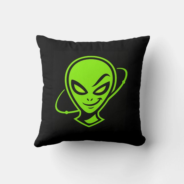 Cojín Decorativo Alienígena Verde Buena Suerte (Reverso)