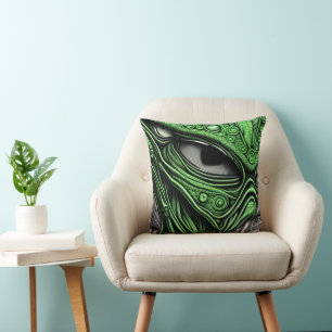 Cojín Decorativo Alienígena verde con fondo de líneas degenerativas