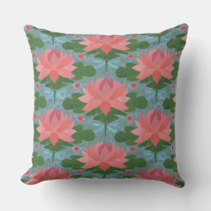 Cojín Decorativo Alilis de agua rosada y moscas de dragas Pillow, C