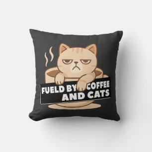 Cojín Decorativo Alimentado por Café y Gatos Gato Dormilón Adorable