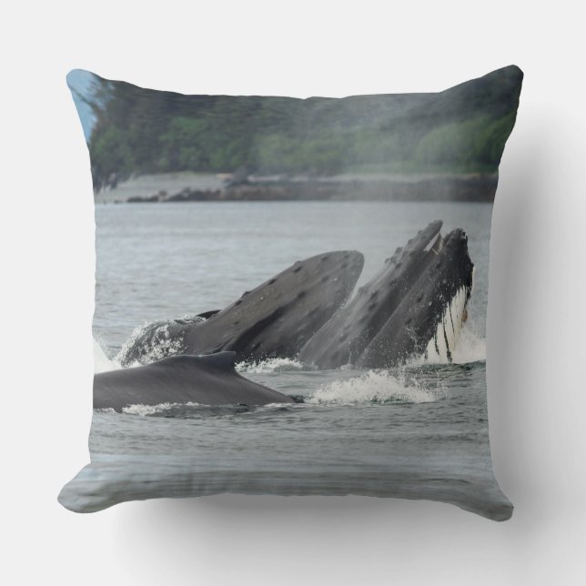 Cojín Decorativo Alimentando ballenas jorobadas (Anverso)