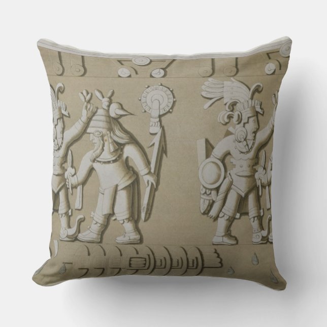 Cojín Decorativo Alivio de Bas de guerreros aztecas antiguos, del (Anverso)