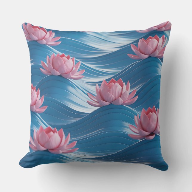 Cojín Decorativo Alivio de onda de loto Motivo de batik 3D (Anverso)