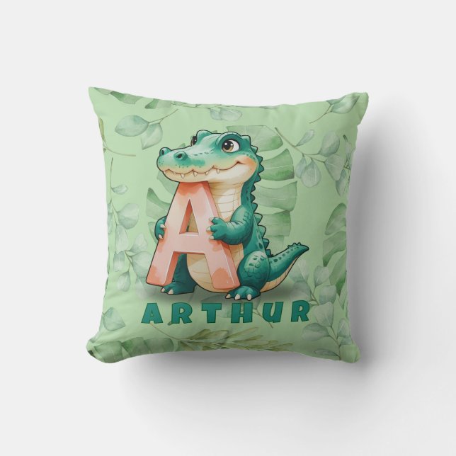 Cojín Decorativo Alligator Pillow – Jungle Letter A – Custom Name  (Anverso)
