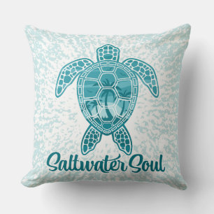 Cojín Decorativo Alma de agua salada tortuga tropical marina con pa