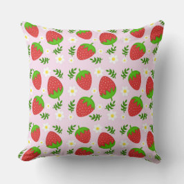 Cojín Decorativo Almofada fofa design contínuo morangos fundo rosa