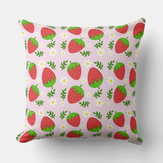 Cojín Decorativo Almofada fofa design contínuo morangos fundo rosa (Anverso)