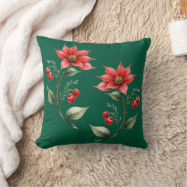 Cojín Decorativo Almofadas de Natal verde e Flores Vermelhas