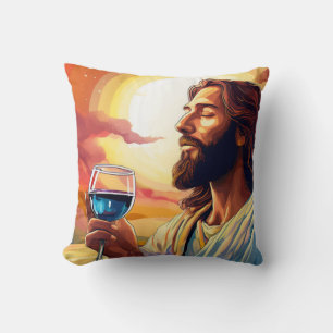Cojín Decorativo ¡Almohada de Jesús disfrutando del vino!