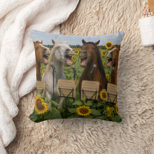 Cojín Decorativo ¡Almohada divertida de caballos cantando! (Manta)
