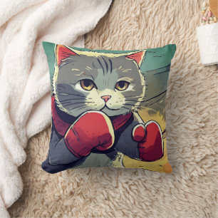 Cojín Decorativo ¡Almohada divertida de gato boxeador!