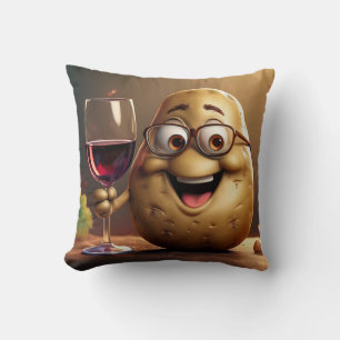 Cojín Decorativo ¡Almohada divertida de patata bebiendo vino!