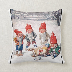 Cojín Decorativo Almohada, Elfos Risueños, Regalos y Nieve