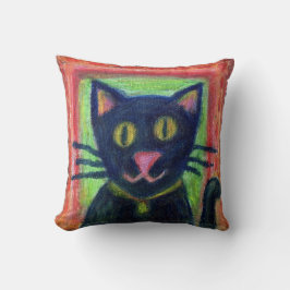 Cojín Decorativo Almohada, gato negro feliz
