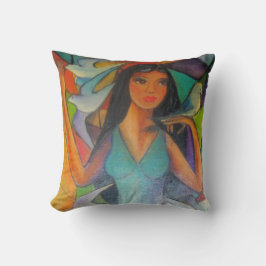 Cojín Decorativo Almohada, Pintura en vidrio emplomado mujer hermos