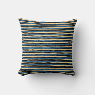 Cojín Decorativo Almohada, Rayas Pintadas, Azul y Amarillo