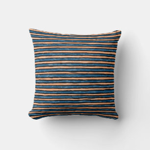 Cojín Decorativo Almohada, rayas pintadas, azul y naranja