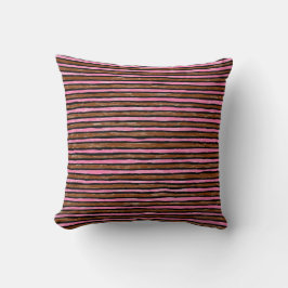 Cojín Decorativo Almohada, rayas pintadas, marrón y rosa