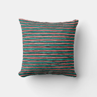 Cojín Decorativo Almohada, rayas pintadas, turquesa y naranja