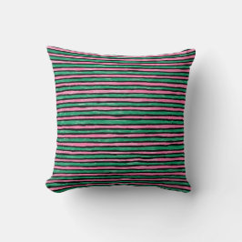 Cojín Decorativo Almohada, Rayas Pintadas, Verde y Rosa