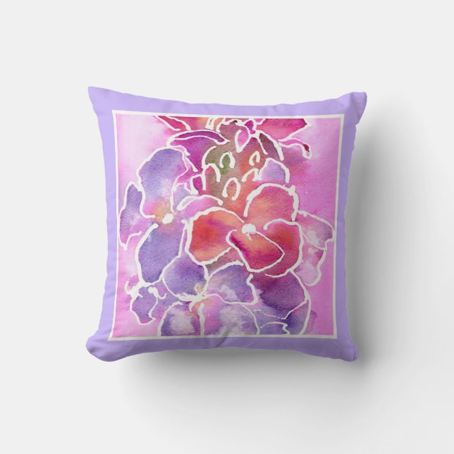 Cojín Decorativo Almohada, rosa, malva, flores azules (Anverso)
