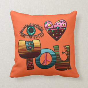 Cojín Decorativo Almohada, te amo Doodle, diversión linda colorida