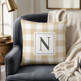 Cojín Decorativo Almohadilla Monograma Inicial Cuadro de Gingham Bl