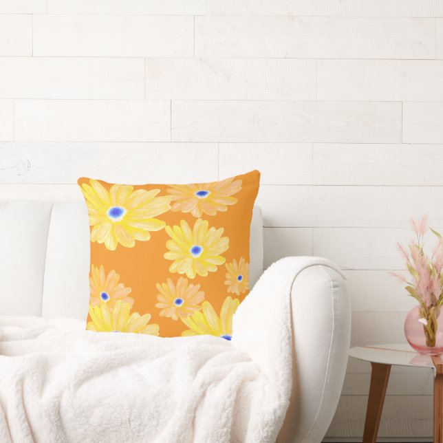 Cojín Decorativo Almohadón Amarillo Turquesa Floral de Verano (Sofá)