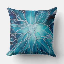Cojín Decorativo Almohadón - Arte de Tinta de Alcohol Azul Flor Bla