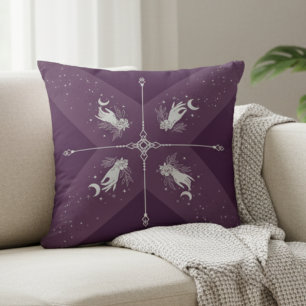 Cojín Decorativo Almohadón Bohemio Celestial Morado Luna Mística