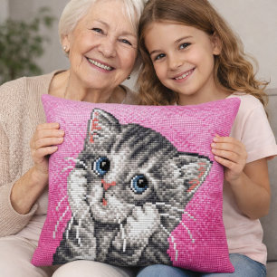 Cojín Decorativo Almohadón Bordado con Gatito Adorable