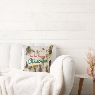 Cojín Decorativo Almohadón Colorido de Feliz Navidad Ciervo