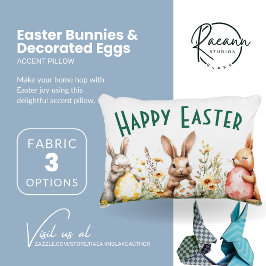 Cojín Decorativo Almohadón con conejos y huevos decorados de Pascua