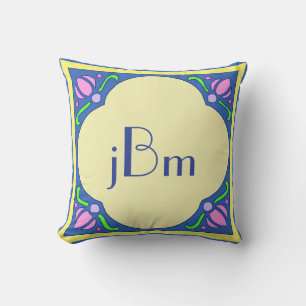 Cojín Decorativo Almohadón con Monograma Art Nouveau Personalizable