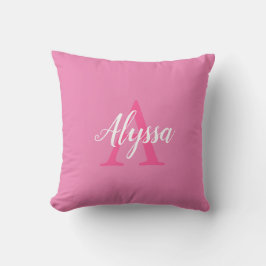 Cojín Decorativo Almohadón con monograma de letra cursiva rosa y bl
