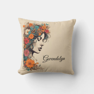 Cojín Decorativo Almohadón con nombre personalizado de retrato flor
